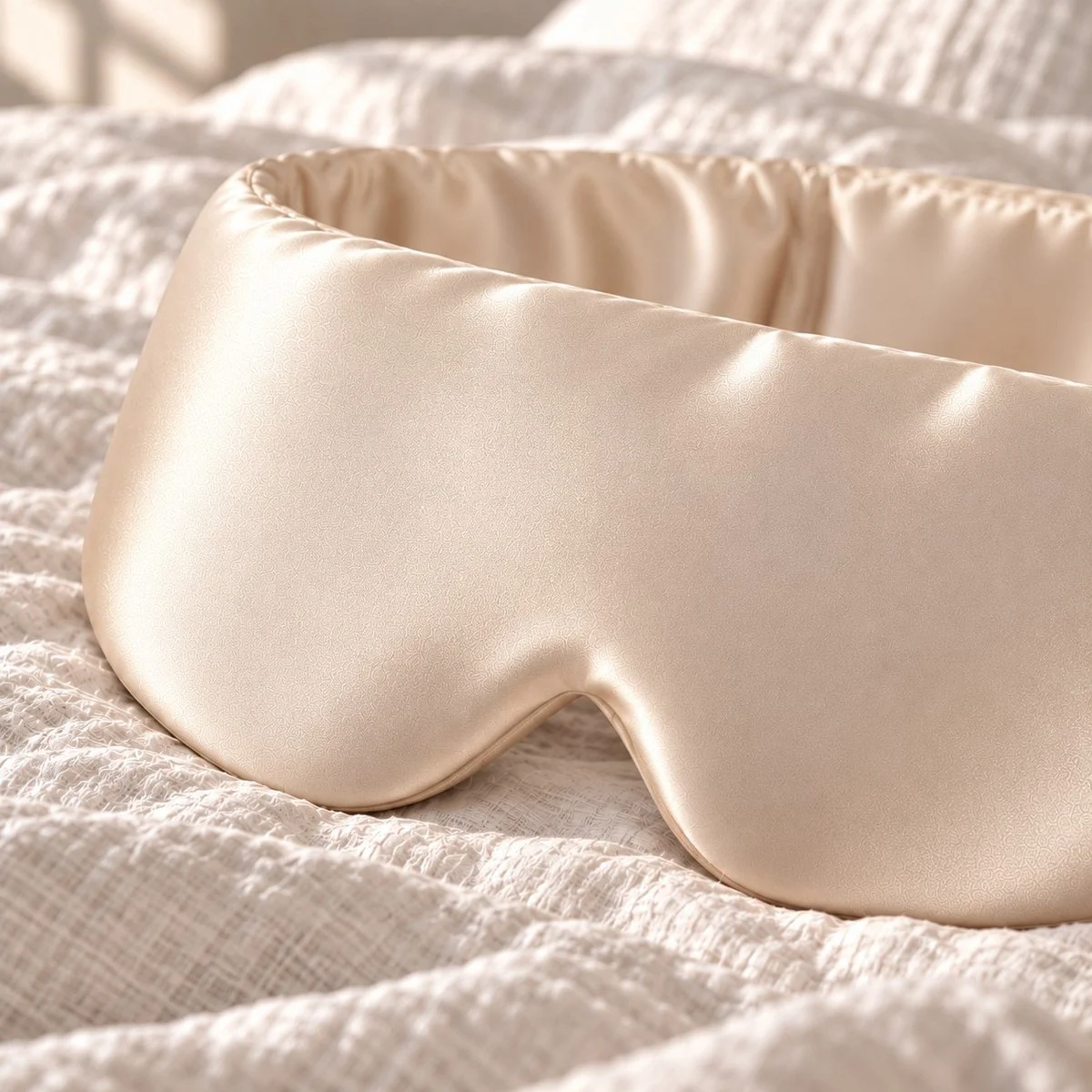Découpe nez d’un masque de sommeil King en soie champagne
